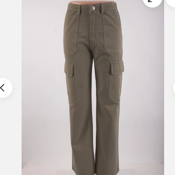 Zara Womens High Rise Canvas Cargo Pant size 2 - Picture 1 of 4